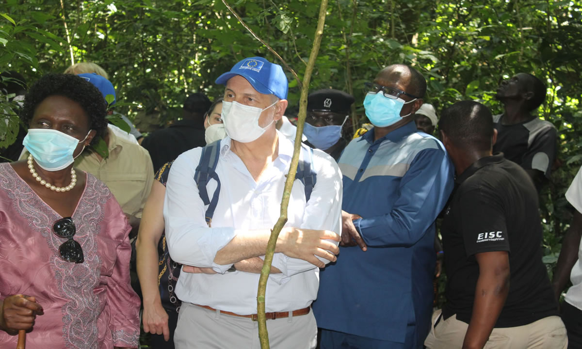 EU head of delegations to Uganda with minister of environment and Friends of Zoka members visit the depleting Zoka Forest